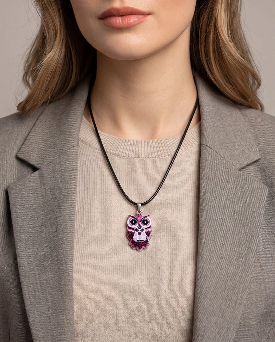 Elegant Magenta Owl Totem Pendant Necklace
