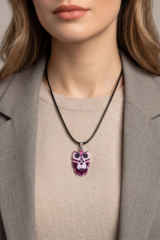 Elegant Magenta Owl Totem Pendant Necklace