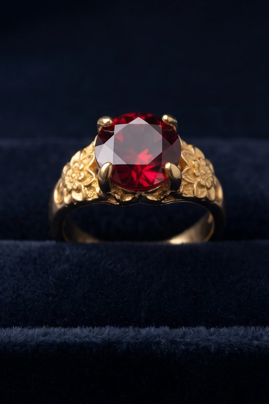 Golden Crimson Botanical Blossom Ring