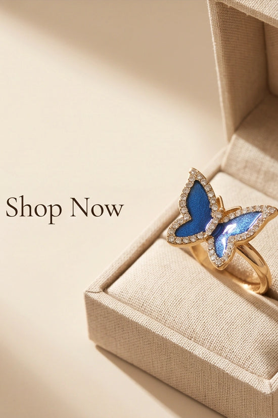 Gold Plated Royal Blue Enamel Butterfly Statement Ring