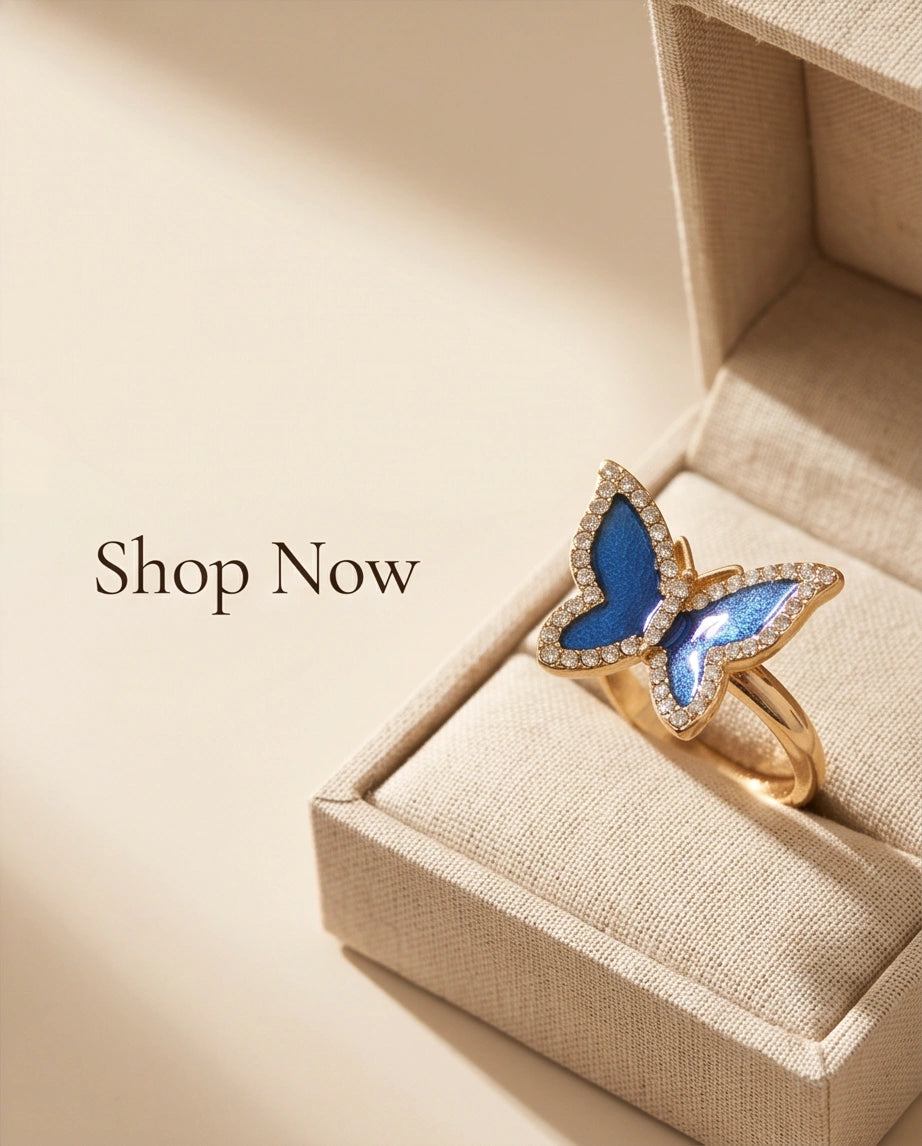Gold Plated Royal Blue Enamel Butterfly Statement Ring