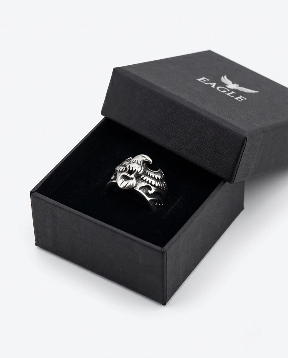 Oxidized Silver Regal Eagle Relief Ring