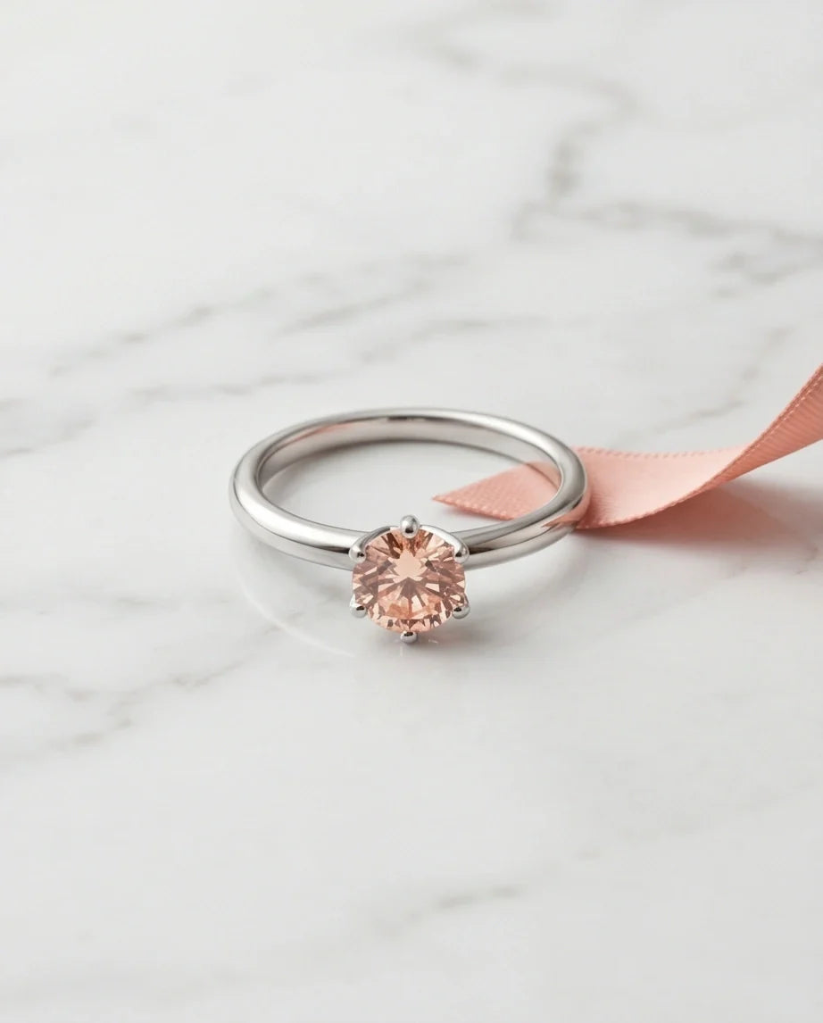 Sterling Silver Round-Cut Champagne Morganite Solitaire Ring