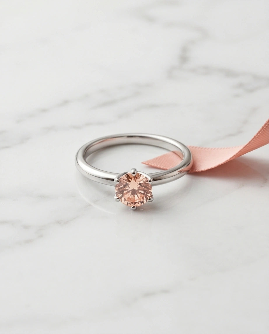 Sterling Silver Round-Cut Champagne Morganite Solitaire Ring