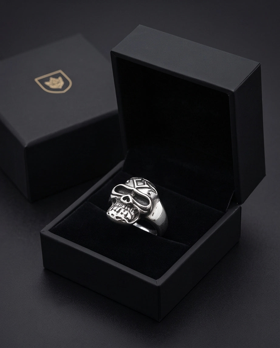 Geometric Crest Skull Ring