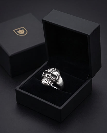 Geometric Crest Skull Ring