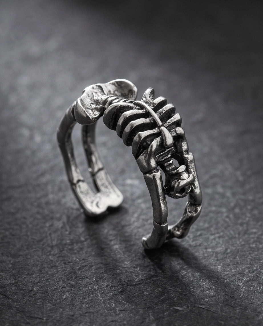 Oxidized Silver Skeleton Ribcage Ring