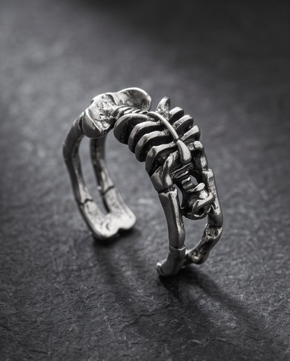 Oxidized Silver Skeleton Ribcage Ring