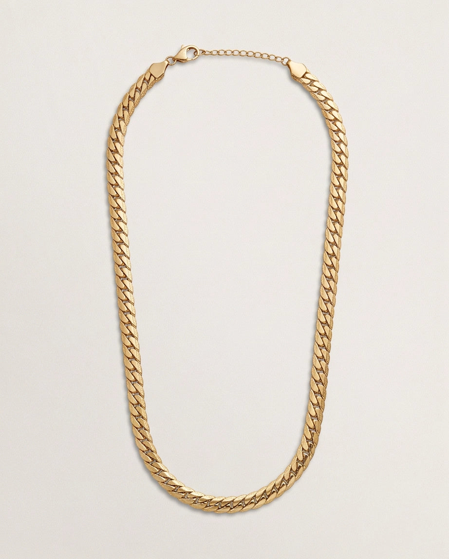 Textured Gold Cuban Link Chain Necklace