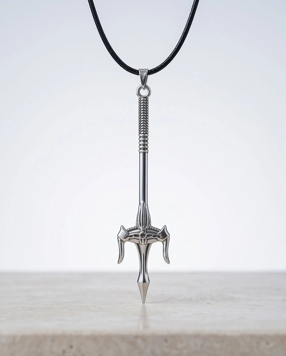 Silver Trident Spear Pendant Necklace