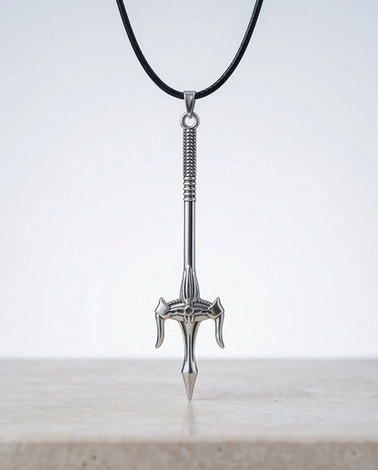 Silver Trident Spear Pendant Necklace