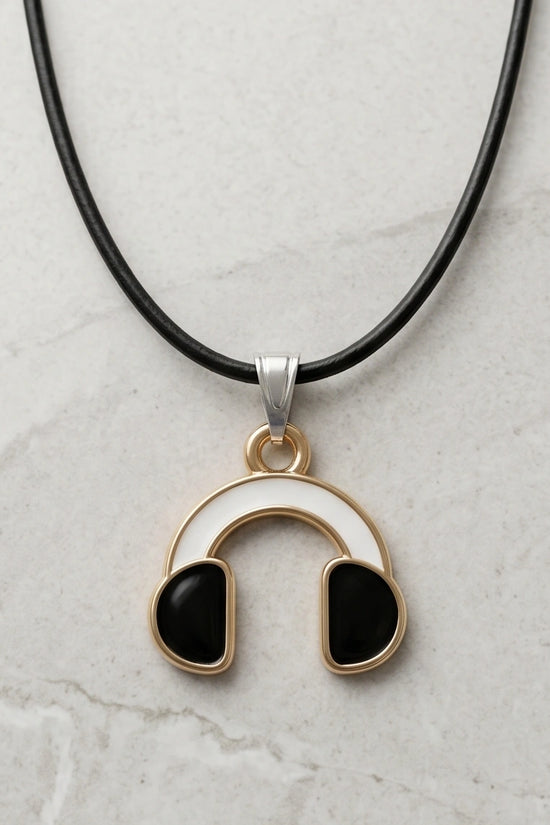 Gold and Black Headphones Necklace