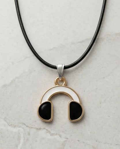 Gold and Black Headphones Necklace