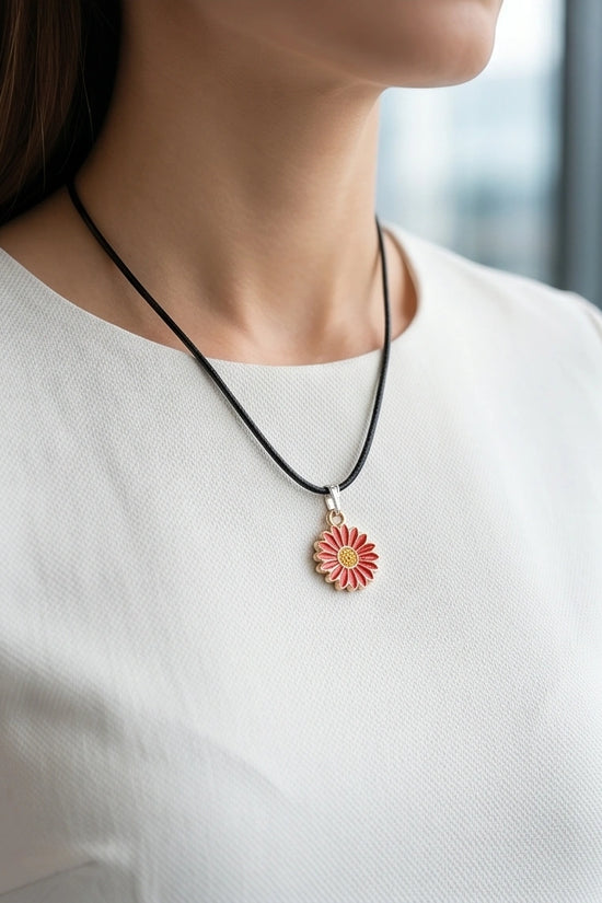 Gold and Red Sunflower Pendant Necklace