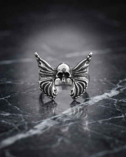 Gothic Sterling Silver Skull Butterfly Ring