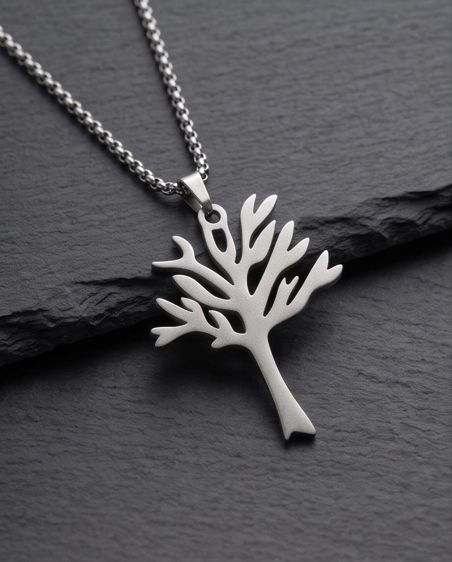 Silver Tree of Life Cutout Pendant Necklace