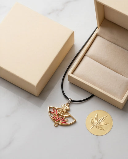Asian Folding Fan Pendant Necklace