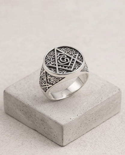 Masonic Scrollwork Oval Signet Silver Ring