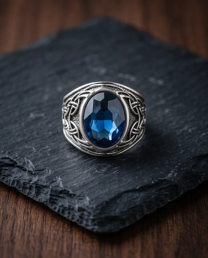 Sapphire Gemstone Celtic Knotwork Silver Ring