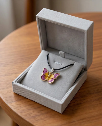 Purple & Gold Butterfly Pendant Necklace