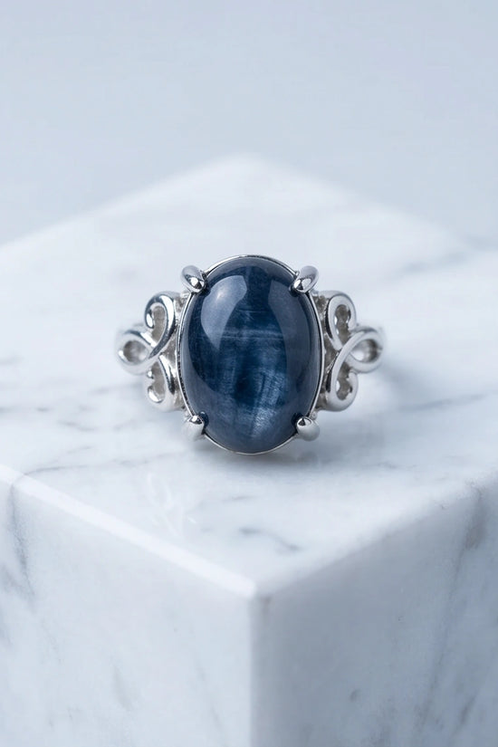 Midnight Azure Tiger's Eye Filigree Ring