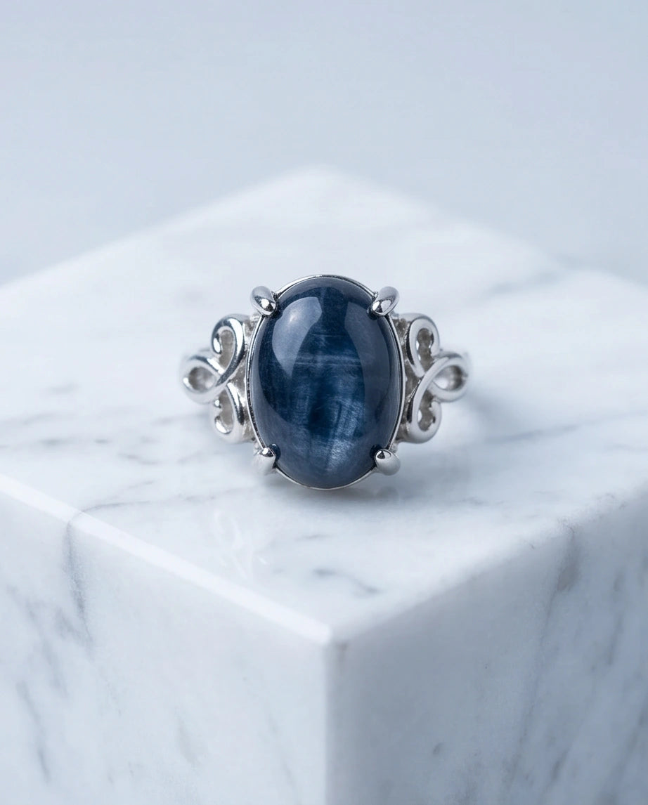 Midnight Azure Tiger's Eye Filigree Ring