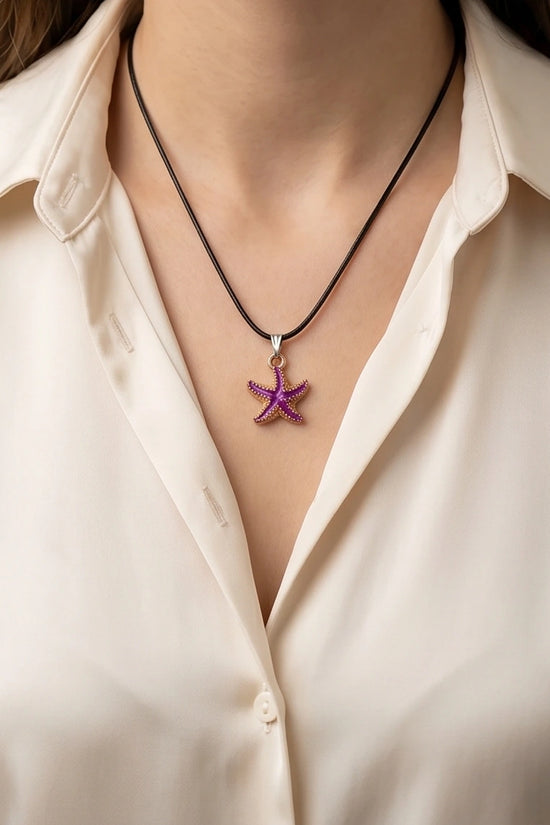 Textured Purple Starfish Enamel Pendant Necklace