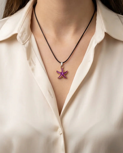 Textured Purple Starfish Enamel Pendant Necklace