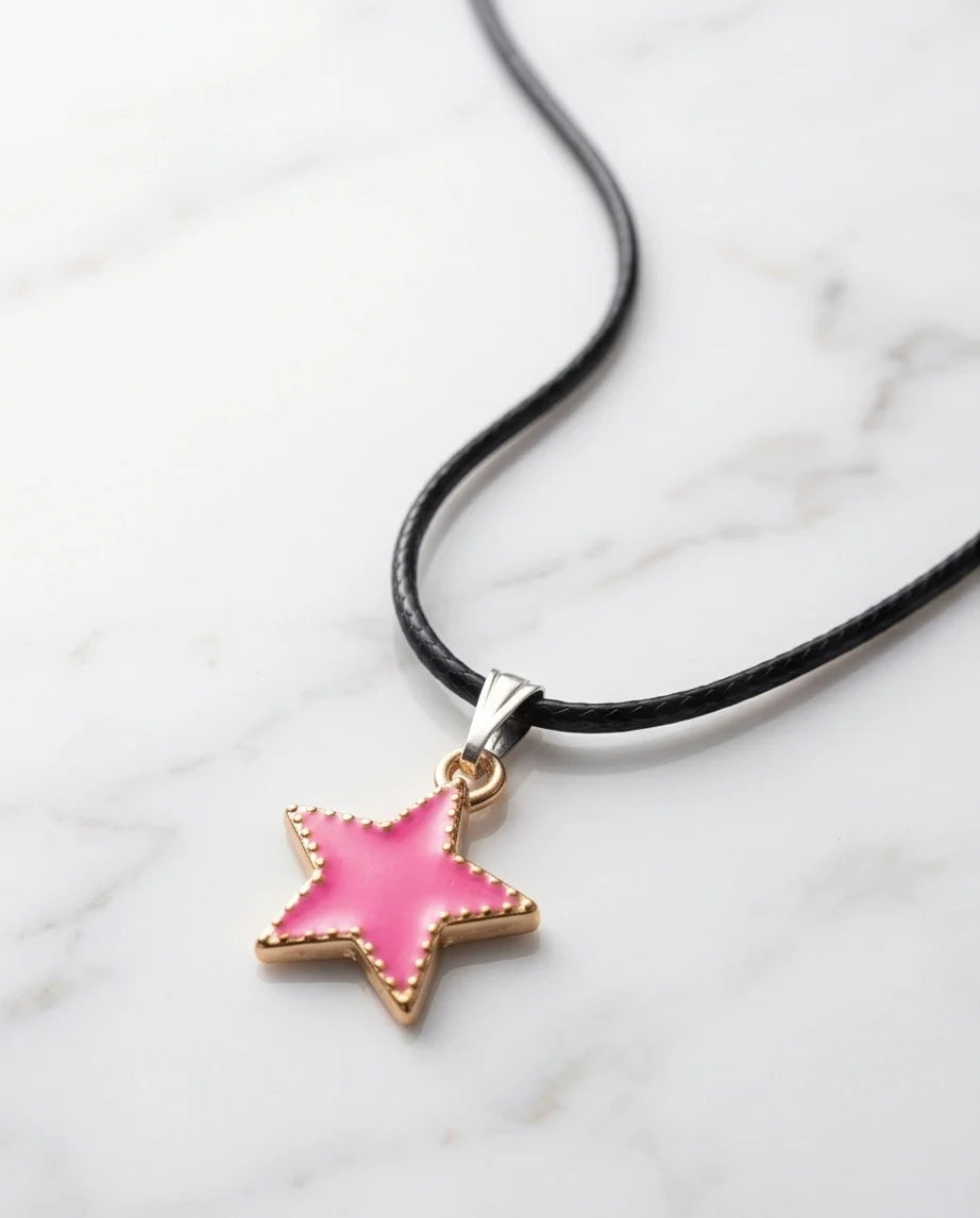 Gold and Pink Beaded Star Necklace