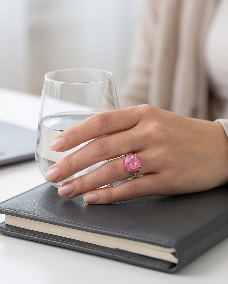 Blushing Nebula Pink Opal Ring