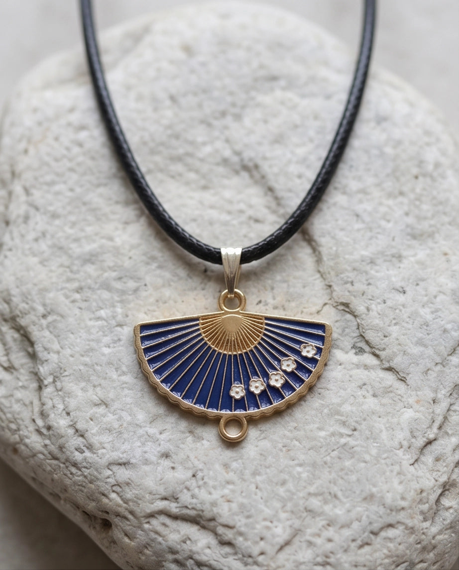 Royal Blue Floral Fan Pendant Necklace