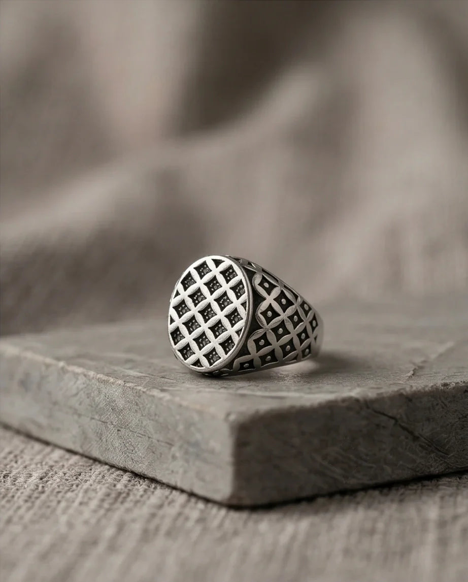 Vintage Sterling Silver Quadfoil Geometric Signet Ring