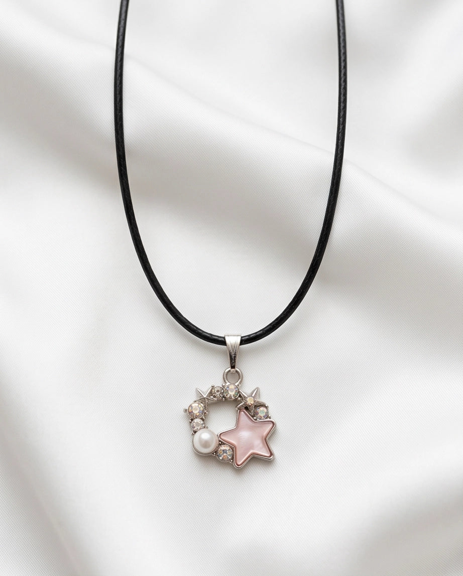 Celestial Pearl Star Wreath Cord Necklace