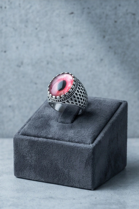 Vintage Sterling Silver Gothic Pink Eclipse Eye Ring