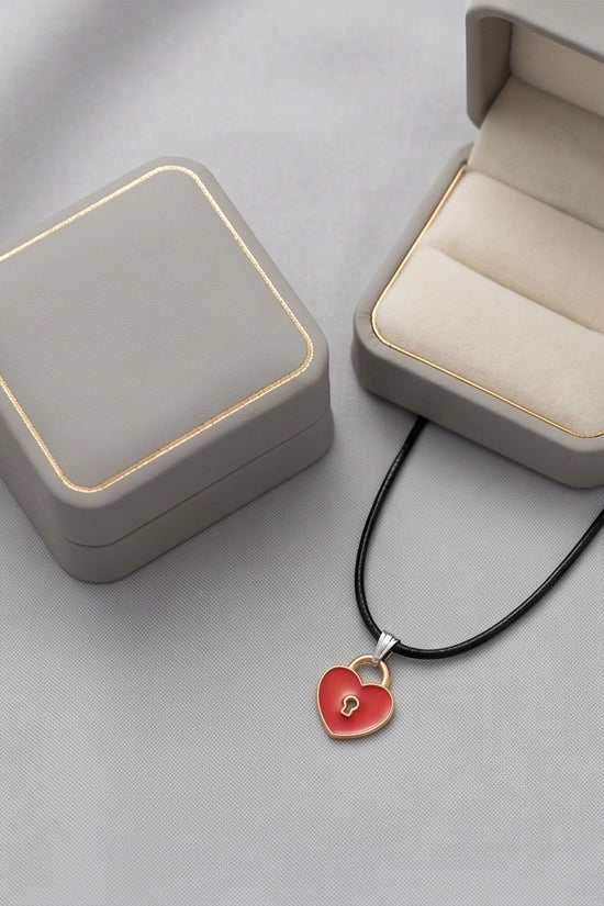 Gold and Red Heart Padlock Necklace