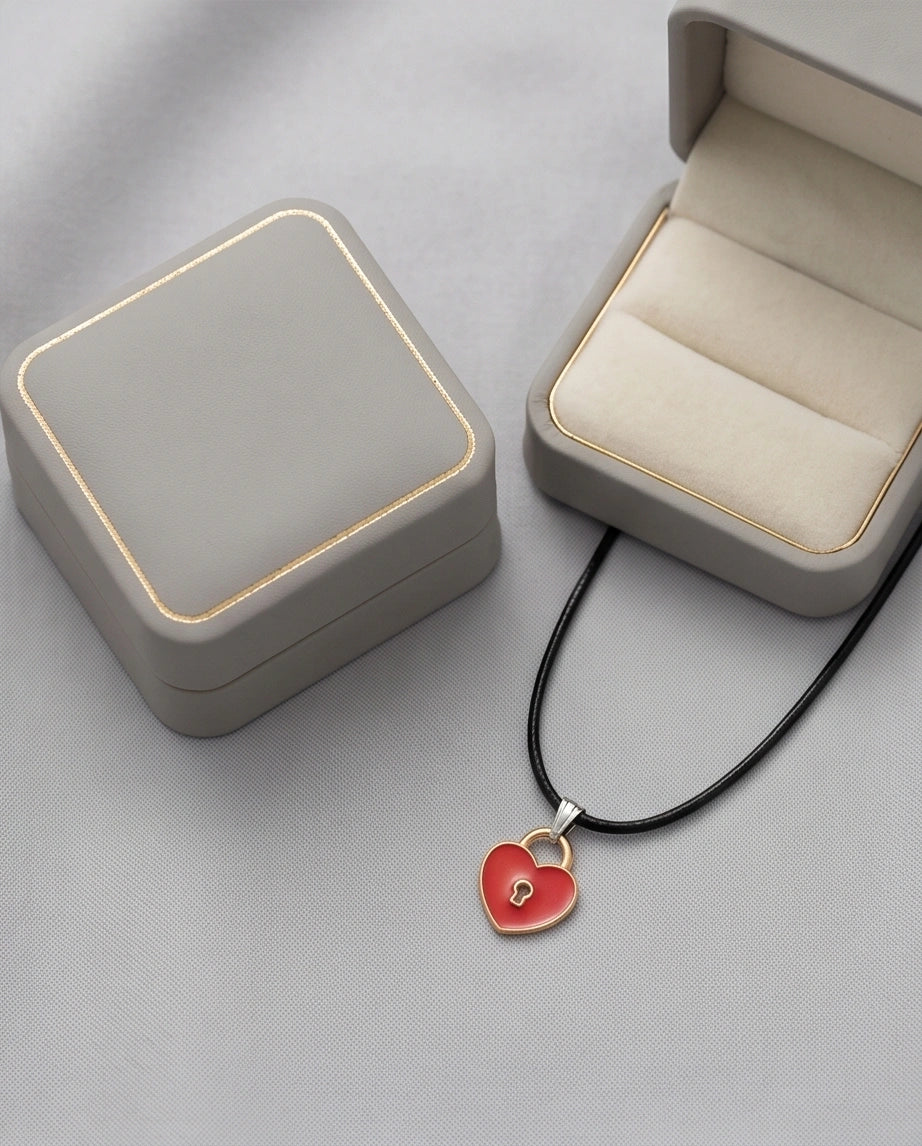 Gold and Red Heart Padlock Necklace