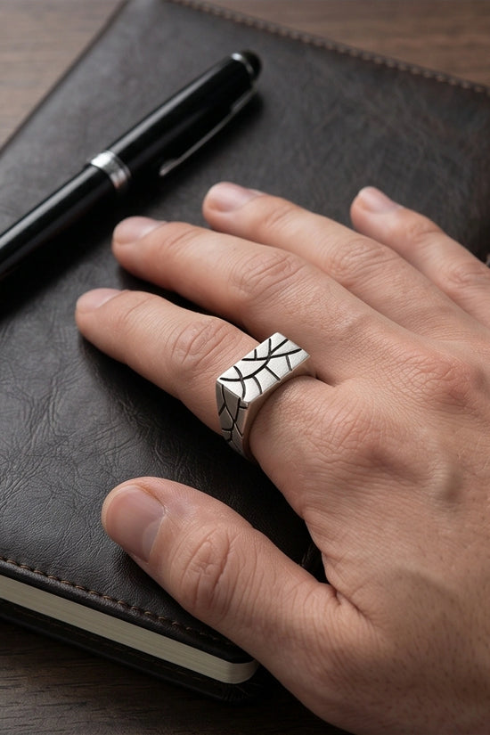 Sterling Silver Abstract Rectangular Signet Ring