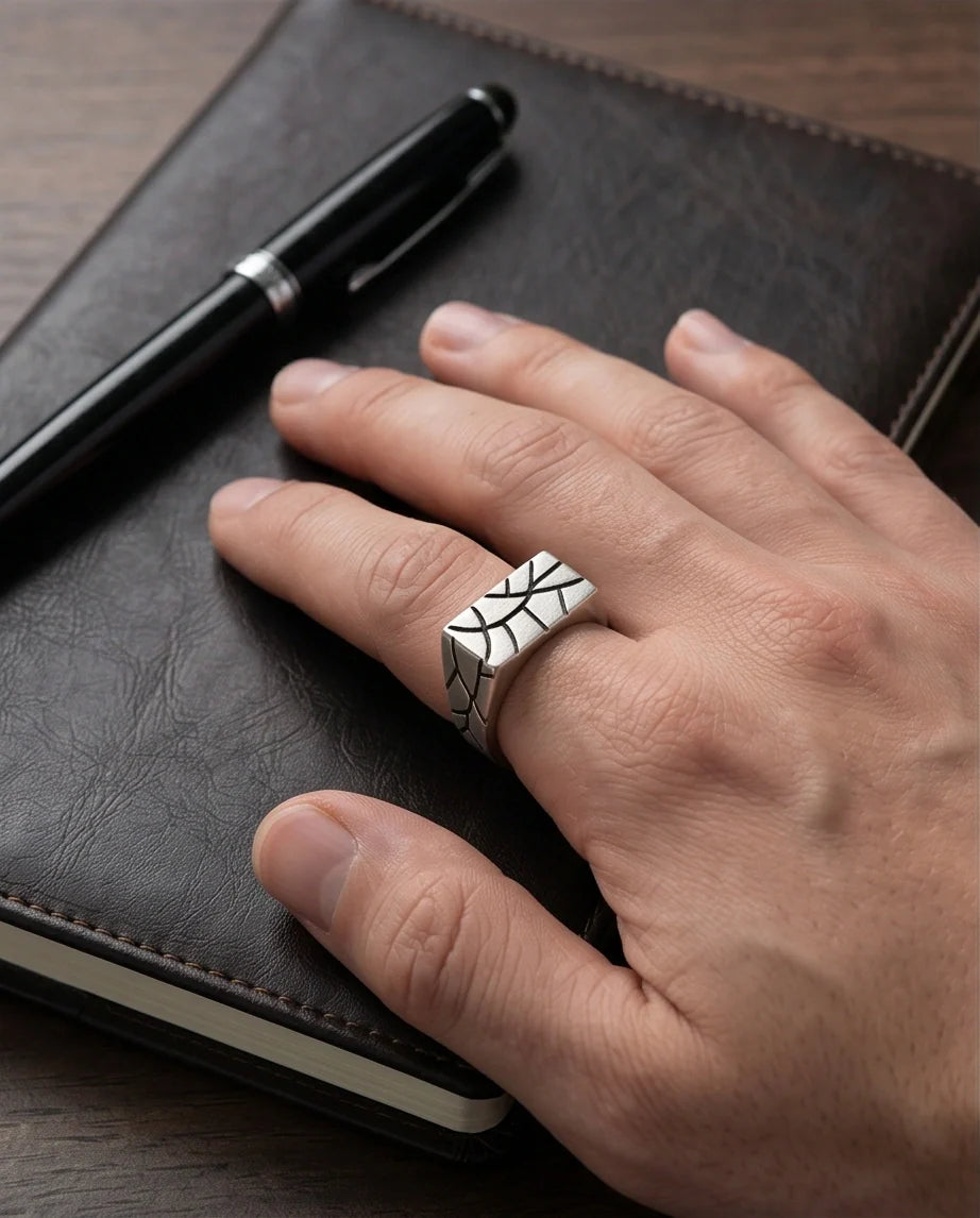 Sterling Silver Abstract Rectangular Signet Ring