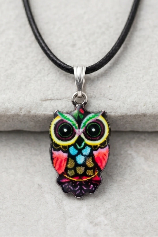 Artistic Multi-Color Mosaic Owl Totem Pendant Necklace