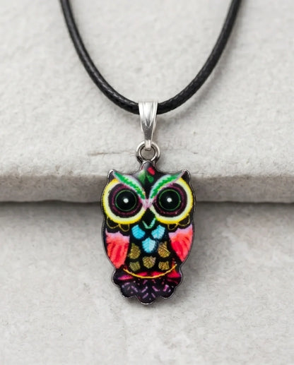 Artistic Multi-Color Mosaic Owl Totem Pendant Necklace