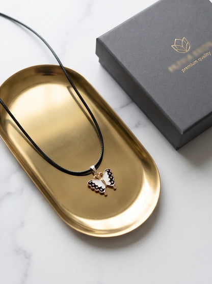 Black & White Enamel Butterfly Pendant Necklace