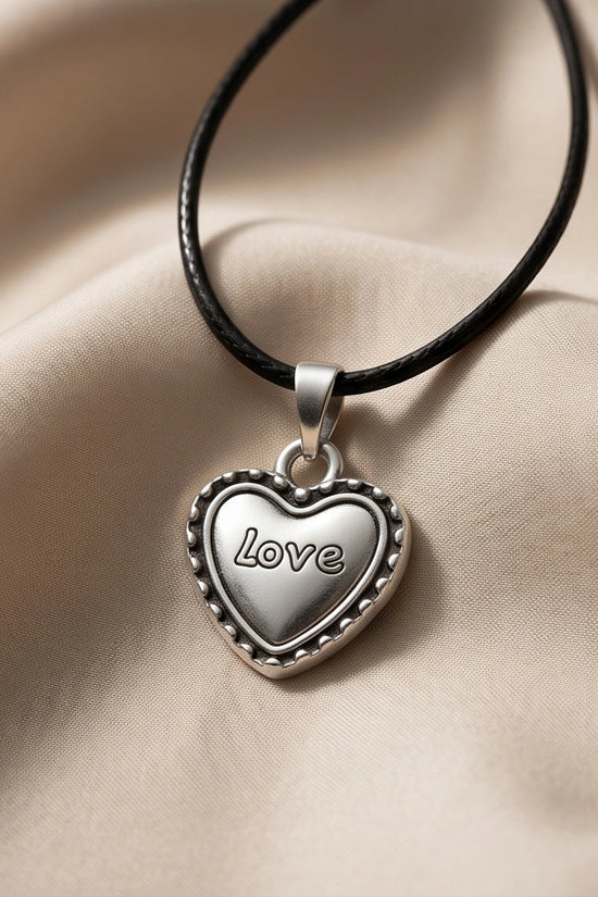 Silver Beaded Edge Love Heart Necklace