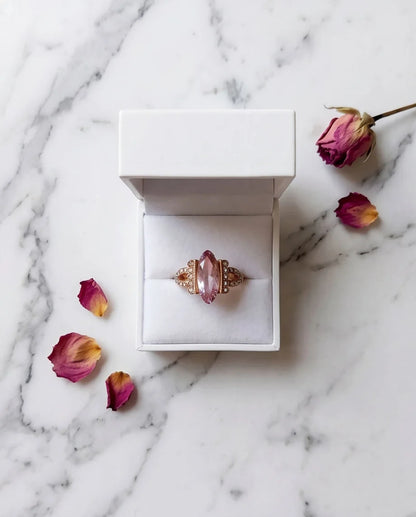 Rose Gold Marquise Pink Topaz Vintage Ring