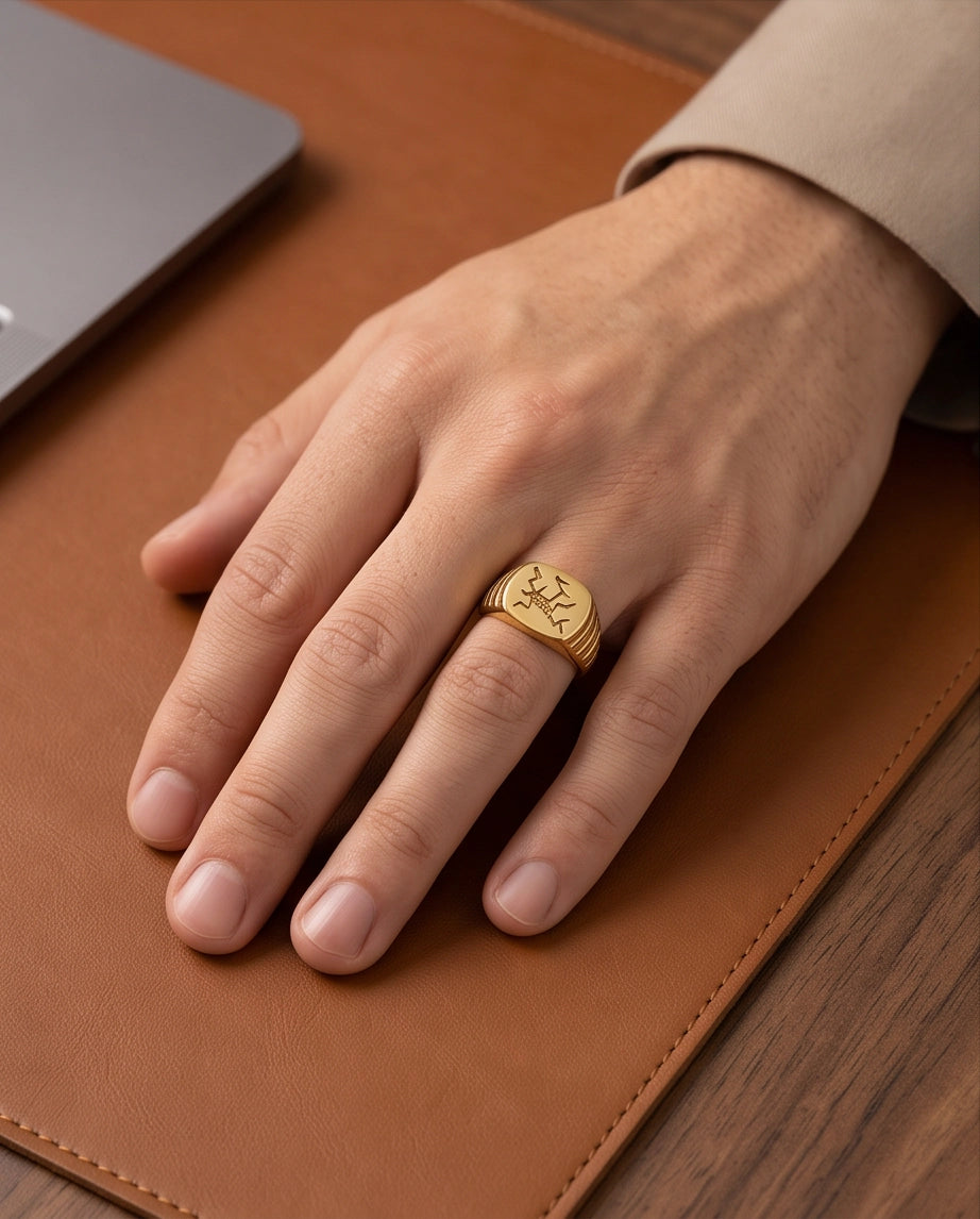 Fractured Mosaic Gold Signet Ring