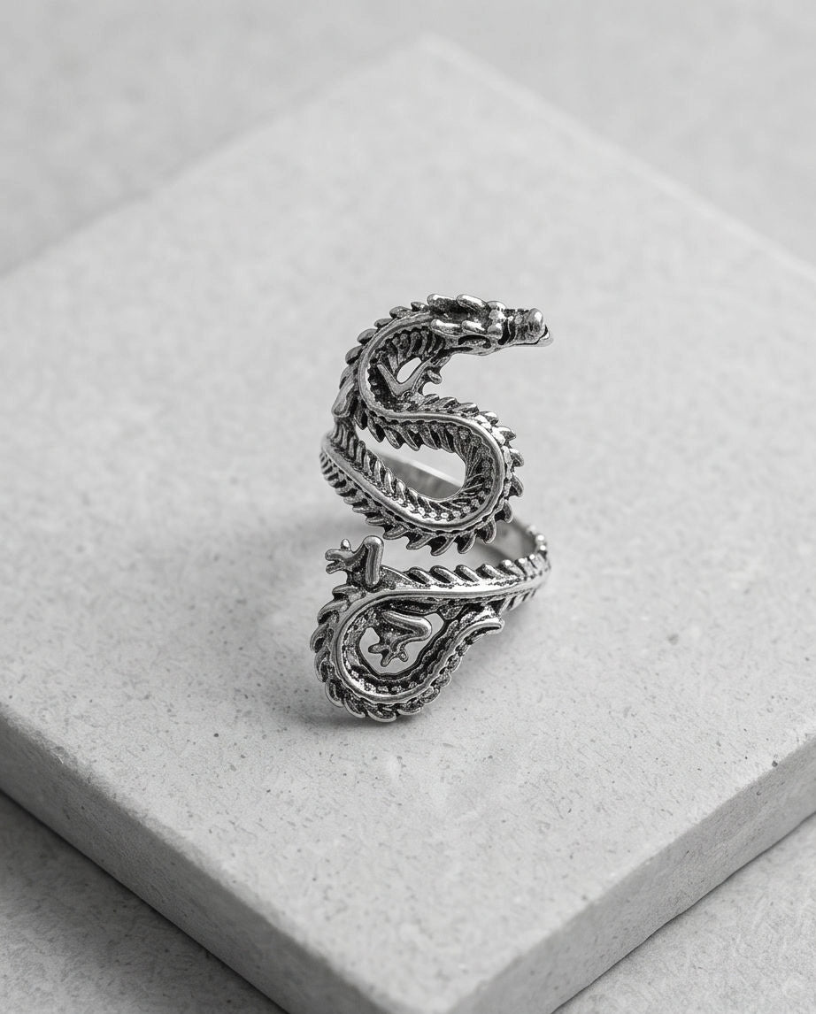 Oxidized Silver Coiled Dragon Wrap Ring