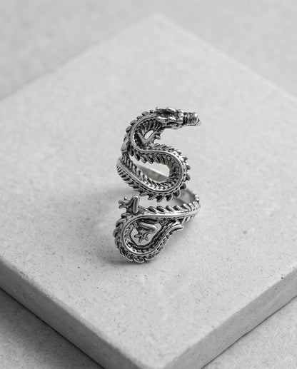 Oxidized Silver Coiled Dragon Wrap Ring