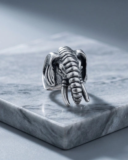 Oxidized Silver Sculpted Elephant Signet Ring