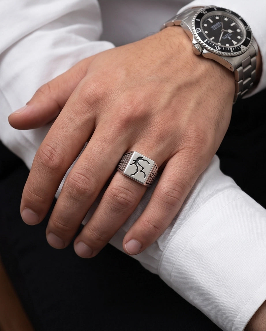 Minimalist Lightning Bolt Signet Ring