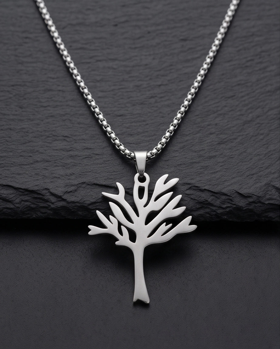 Silver Tree of Life Cutout Pendant Necklace