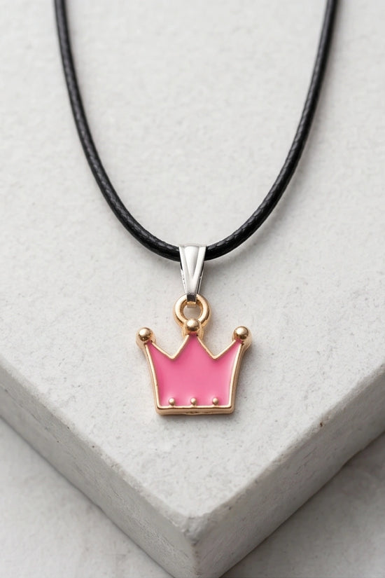Gold and Pink Crown Pendant Necklace